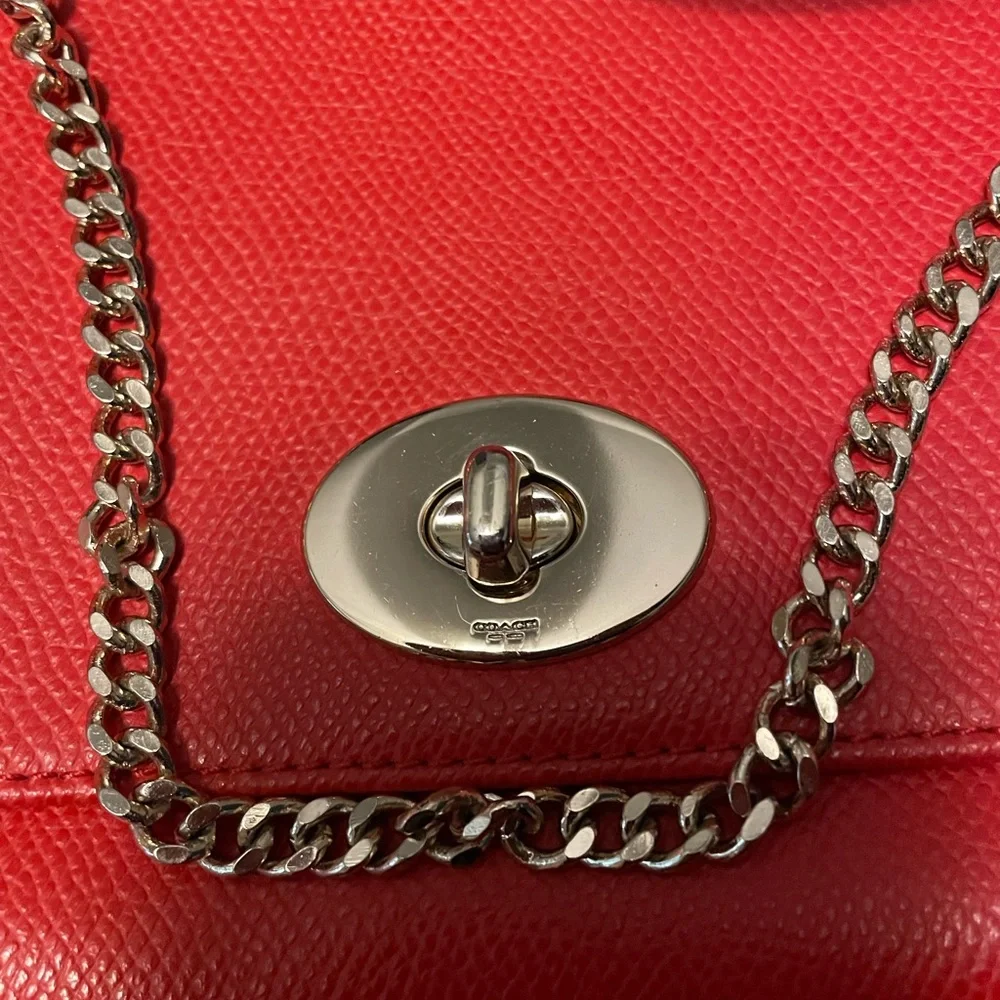 Coach Red Crossbody Bag with Gold Chain - Picture 3 of 14